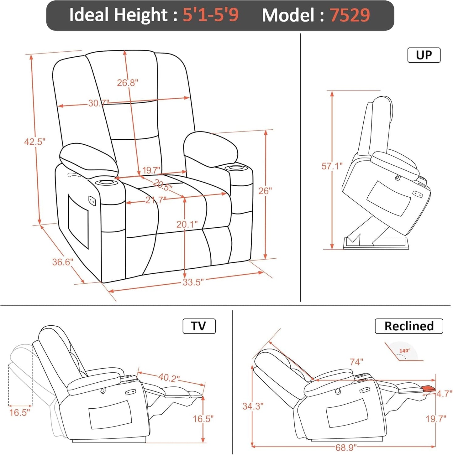 Power Lift Recliner Chair with Massage and Heat for Elderly People,