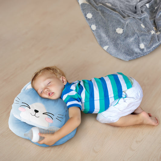 Glow in the dark Blanket, Moon Stars & Cat Neck Pillow-Blue