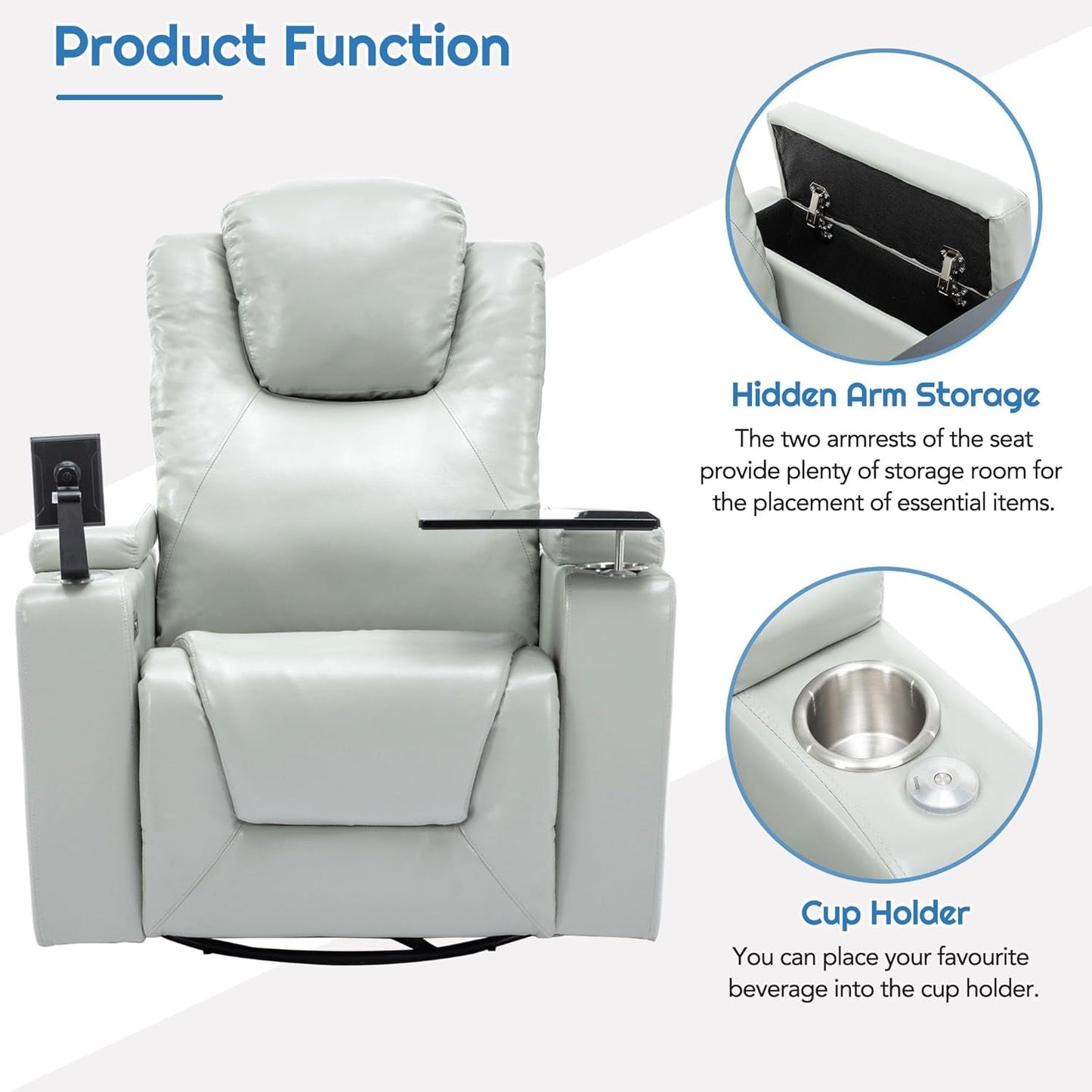 270 Degree Swivel PU Leather Power Recliner Individual Seat Home